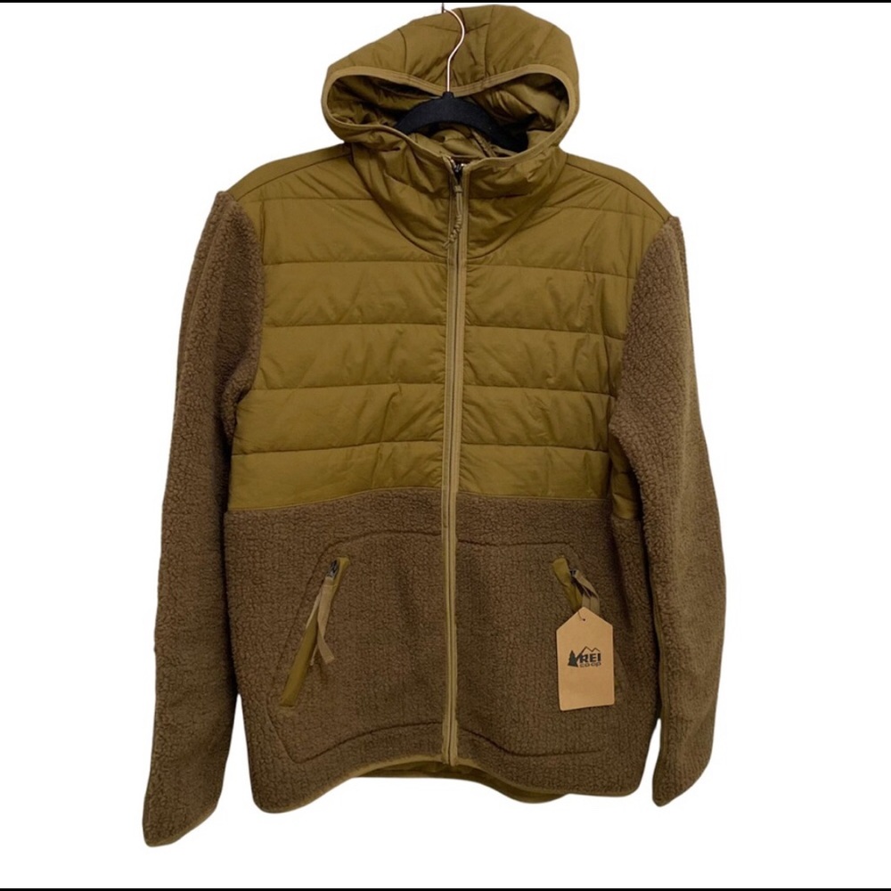 NEW REI COOP Wallace Lake Sherpa Hoodie waterbuck Brown Jacket Size Small